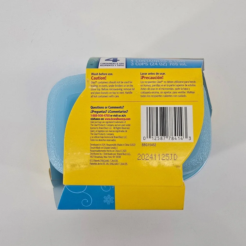 Glad FreezerWare Food Storage Containers 4ct Small 24oz Blue Rectangle BPA-Free
